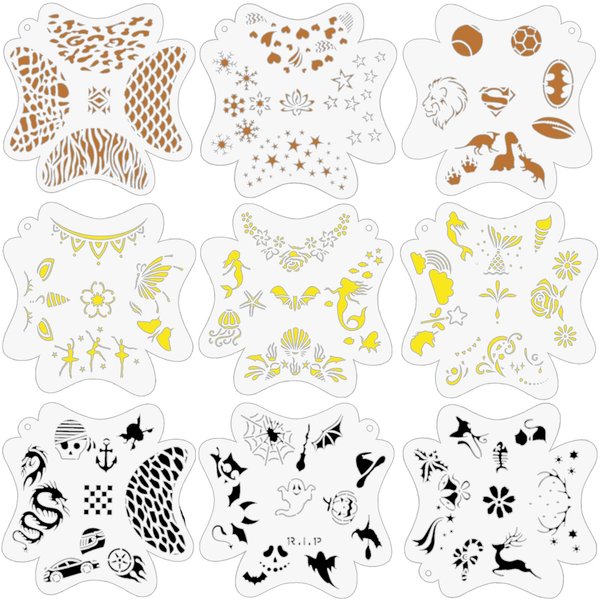 9Sheet Face Paint Stencils Face Body Painting Stencils Face Tattoo Stencil Face Tracing Stencils for Kids Adults Holiday Halloween Face Makeup Body Art Painting