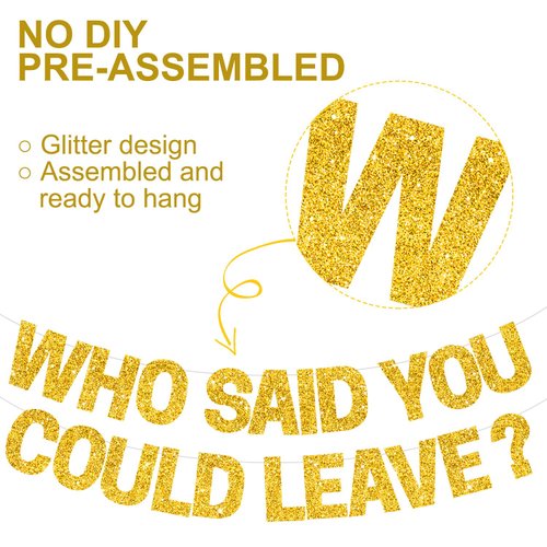 BEISHIDA Gold Who Said You Could Leave Banner,Pre-Strung Glitter retirement party decorations,going away party Sign Garland, Farewell Party Supplies, graduation banner (No DIY）