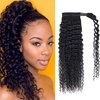 Seelaak Long Curly Magic Paste Wrap Around Ponytail Human Hair Extensions 100% Real Remy Hair Ponytails Human Hair Extensions for Women Natural Black (16 Inch, 125g)