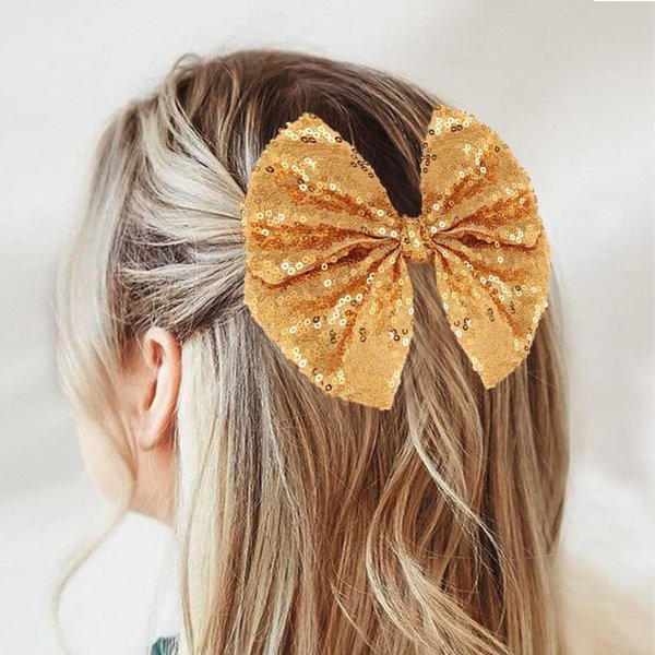 Kilshye Sequin Hair Bow Glitter Bows Hair Clips Christmas Hair Barrettes Xmas Costume Hair Accessories for Women and Girls (Gold)