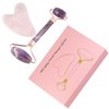 mookaitedecor Amethyst Roller & Rose Quartz Gua Sha Scraping Massage Tool Set, Face Massager for Wrinkles, Anti Aging