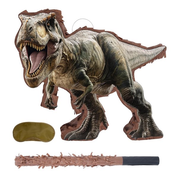 Dinosaur Pinata - Small Jungle Dinosaur Pinata with Blindfold and Bat for Kids Boys Jungle Dinosaur World Dino Theme Birthday Party Game Decorations(Small Size 14.5”x12.5”x3”)