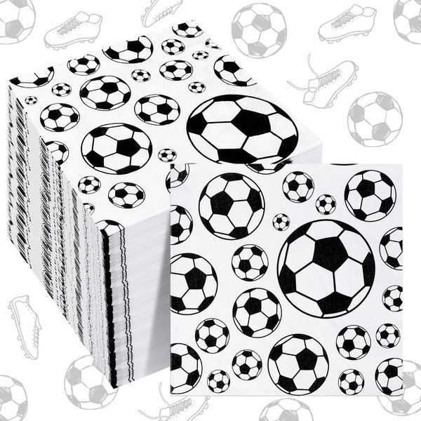 Tinlade 100 Sheets Soccer Football Napkins Bar Football Club Decorations Neon Napkins 9.8 x 9.8 Inches Disposable Paper Napkin Football Soccer Glow Birthday Party Supplies(Soccer)