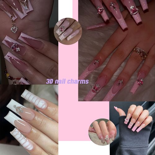 25 PCS Planet Nail Art Charms White Pink Nail Charms 3D Cross Nail Art Supplies with Rhinestones Saturn Shape Design Nail Gems Shiny Nail jewelry Acrylic Nail Accessories for Women Nail Decorations