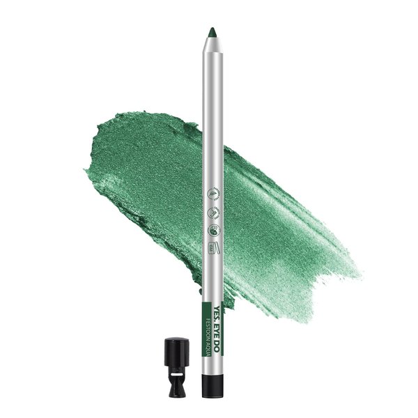 YES.EYE DO Eyeliner Pencil Green, Retrractable Gel Eyeliner Pen with Sharpener, Glitter Creamy Eye Liner for Winged Eye Look, Waterproof, Highly Pigmented, Festoon Aqua(Green)