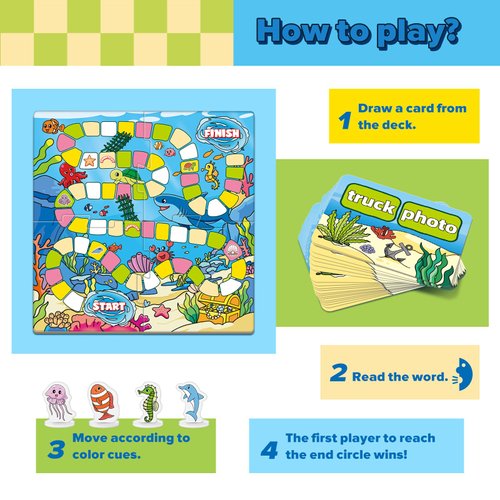 Broytain Word Ocean Phonics Board Game for Kids,Educational Learning Word Board Games for Boys and Girls,Reading and Spelling Word Games Ages 4 5 6,Classroom Travel Indoor Outdoor Family Games