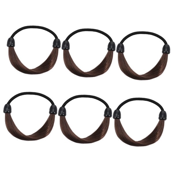 Beatifufu 6pcs Wig Elastic Hair Band Brown Wigs Ponytail Wig Elastic Hair Rope Faux Ponytail Brown Elastic Hair Ties Ponytail Hair Ropes Cola Plastic Miss Braid Hair Accessories
