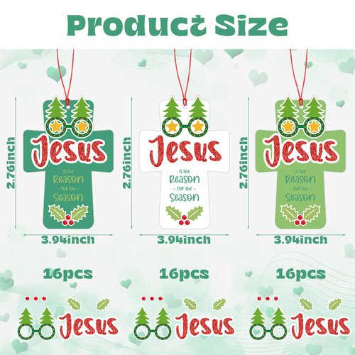 Craftsatin 48 Set Jesus Is The Reason for The Season Ornament Craft Kit Christmas Bible Crafts for Kids Religious Christian Ornaments Craft DIY Crosses Sunday School Crafts for Xmas Religious Nativity