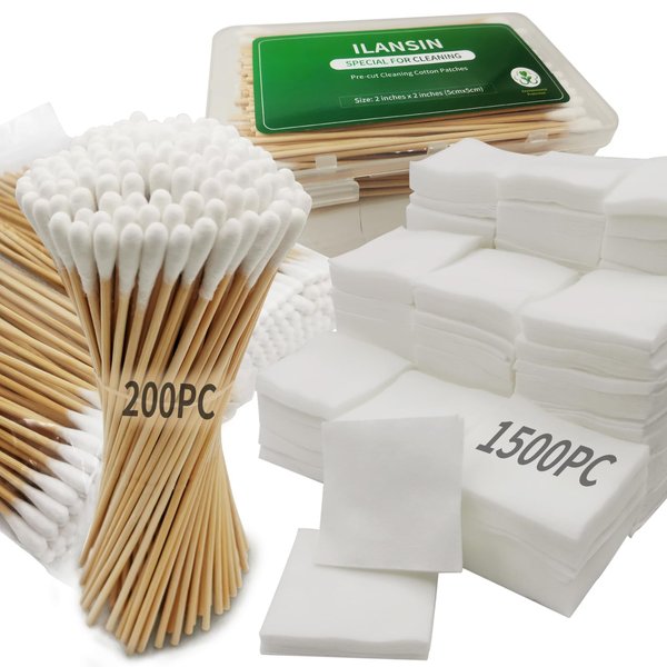 ILANSIN 1700PCS gun cleaning supplies—1500PCS Gun Cleaning Patches +200PCS Gun Cleaning swabs,2"x2"Lint Free Gun Cleaning Rags,6"Long Cotton swabs for 9mm and All Caliber of Firearms.Gun Cleaning Kit…