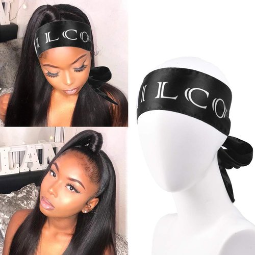 Edge Scarf & 2 Pcs Edge Brush, Satin Edge Laying Scarf for Women Lace Frontal Wigs, Edge Control Brush for Baby Natural Hair, Edge Wrap for Wigs (2Pcs Black)