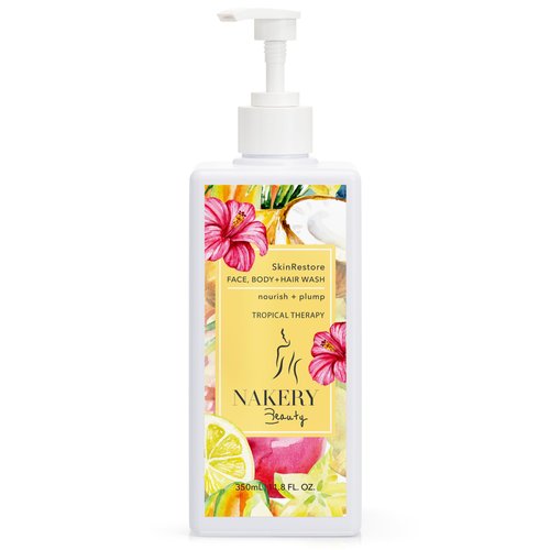 Nakery SkinRestore Hydrating Face & Body Wash with Hyaluronic Acid - Body Wash for Sensitive Skin - Foaming Face Wash & Oil Cleanser for Women 350ml - Sulfate Free & Cruelty Free - Tropical Threrapy