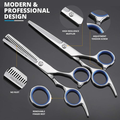 Marhaba AS Silver Hair Cutting Scissors for Men and Women,10 Pieces Hair Cutting kit, Hair Cutting and Thinning Shears, Stainless Steel Barber Scissors for Hair with Cape and Feather Razor