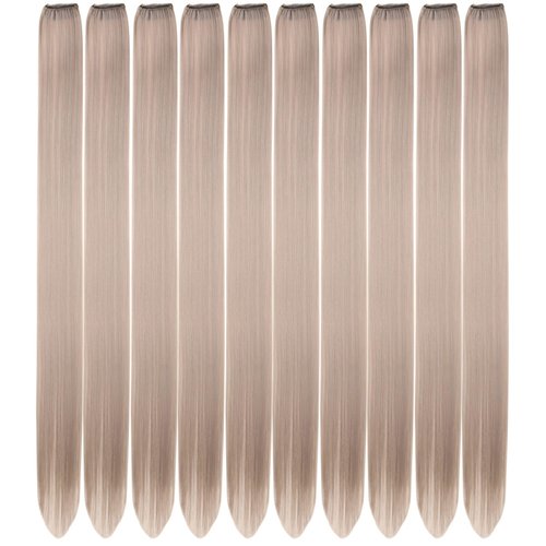 Hair Extensions Silver Grey Colored Clip in Hair Extensions Straight Synthetic Feather Colorful Hair Extensions for Kids Women Festival Party 22 inch