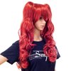 SWACC Long Curly Double Claw Clip on Ponytail Wig Synthetic Pastel Colorful Cosplay Daily Party Wig for Women and Kids with Wig Cap (Red)