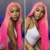 SOKU 13x6 Lace Front Wigs Pre Plucked 32 Inch Long Straight Lace Frontal Wigs with Baby Hair Ombre Pink Synthetic Wigs with Light Pink Roots Free Part Glueless HD Silky Straight Wigs for Women