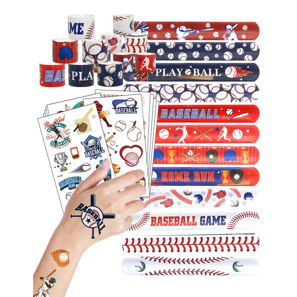 116PCS Baseball Party Favors 92PCS Tattoos 24PCS Slap Bracelets Wristbands, Sports Themed Birthday Party Supplies Decorations Tattoos Stickers Fans Cheerleaders Favors for Activity Prizes Rewards