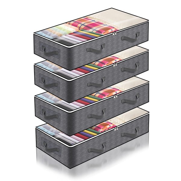 Under Bed Storage Containers, Collapsible Closet Organizers and Storage Bins, Underbed Storage Bags for Wrapping Paper, Toys, Blanket, Towels, Clothes, Comforter, Sweaters, Linen Sheets
