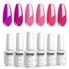 Vishine Hot Pink Fuchsia Gel Nail Polish Set - 6PCS Colors Magenta Purple Gel Polish, Soak Off Gel Polish Set Nail Art LED UV Nail Lamp Cured,8ml Each Bottle Nail Gel Kit Glamour Gifts