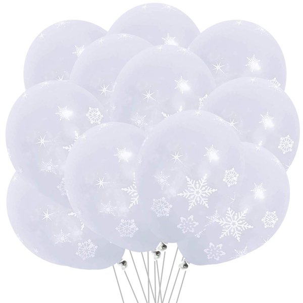 50Ct Winter Snowflake Latex Balloons - Christmas Winter Wonderland/Xmas/Holiday Birthday Baby Shower Wedding First Birthday Party Supplies Decorations Favors Snowflakes Home Outdoor Decor