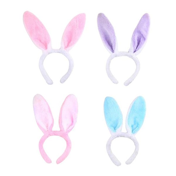 Pokinge 4Pcs Plush Rabbit Ear Headband Creative Bunny Ears Hair Hoop Cute Plush Rabbit Ear Headbands Women Hair Accessories Party Decor For Gift