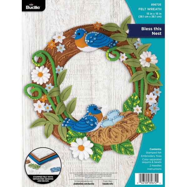 Bucilla, Bless This Nest, Felt Applique Wreath Making Kit, Perfect for DIY Arts and Crafts, 89672E