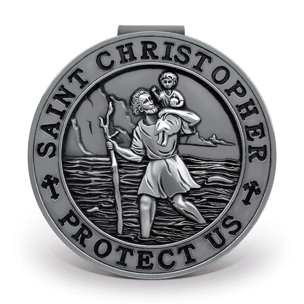 PloreWay St. Christopher Medal for Car, Metal Saint Christopher Visor Clip, Talisman for Safety, Automotive Visor Accessories, Gift for Drivers, Families, Friends