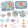 48pc Mermaid Tea Party Set for Little Girls,Birthday Gifts for Age 3 4 5 6 Year Old Girls,Pretend Tin Teapot, Cups, Plates,and Food Sweet Treats Playset for Princess Tea Time Play Kitchen Toys