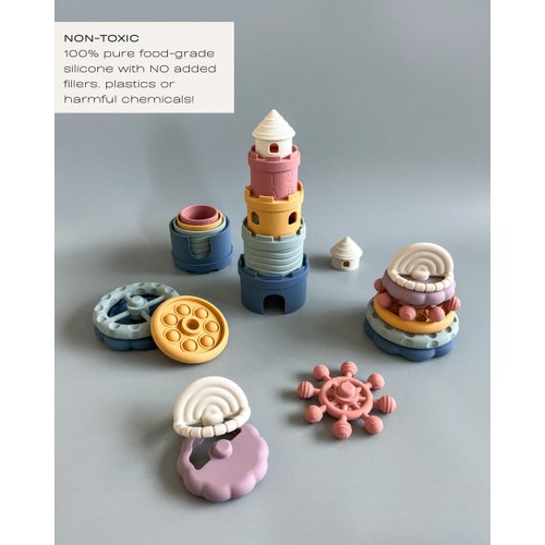 Hippypotamus Baby Stacking Toys - Teething Toys - Stacking Cups - Food-Grade Silicone Teethers - 6+ Months - Soft Bath Toy