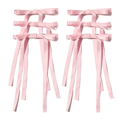 LFOUVRE Pink Hair Bow, 6pcs Hair Bows for Women, Pink Hair Clips for Girls, Pink Bow with Tassel, Bowknot Pink Hair Ribbons for Women, Pink Bow Hair Clips, Pink Bow for Hair, Pink Hair Accessories