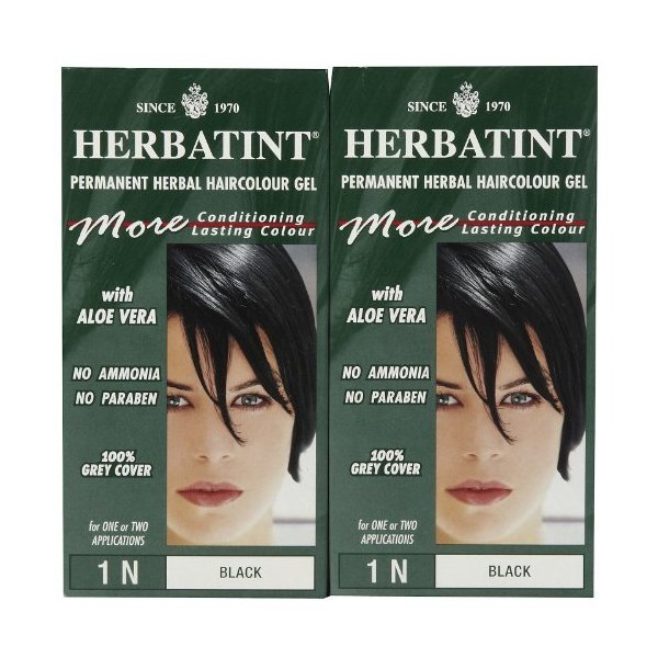 Herbatint Permanent Herbal Hair Color Gel, Black, 1N, 2 pk