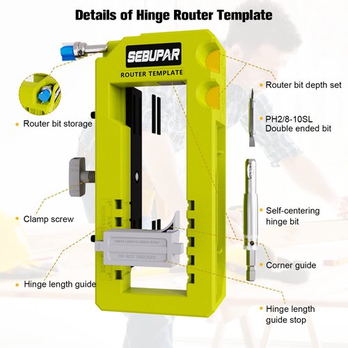 Door Hinge Jig, Door Hinge Mortiser, Hinge Installation Kit, Door Hinge Router Template Fits for Door Hinge from 3” to 5” Length and Hinge Types of Sqaure, Radius 1/4” or Radius 5/8”.