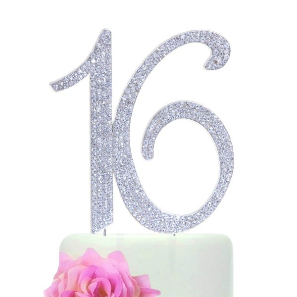 Number"16" Sweet 16 Birthday Cake Topper - Monogram Rhinestone Silhouette w/Crystals