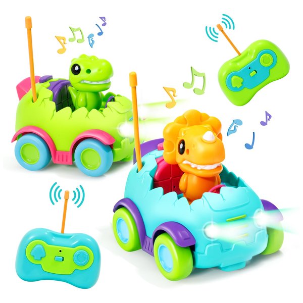 UHCEMT Remote Control Car for Toddlers 2-6, 2 Pack Electric RC Car Toys with Light & Music, Dinosaur Toys for Kids, Birthday Gift Toys for Toddlers.