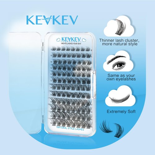 KevKev Lash Clusters 96Pcs Eyelash Clusters Lashes Wispy Natural Style Lashes Clusters Individual Lashes Natural Look Cluster Lashes DIY Eyelash Extension Super Thin Band & Soft (Oasis,D-8-16mix)
