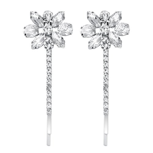 Lurrose Crystal Flower Hair Pins Elegant Rhinestone Floral Bobby Pins Bridal Hair Clip for Women (Silver)