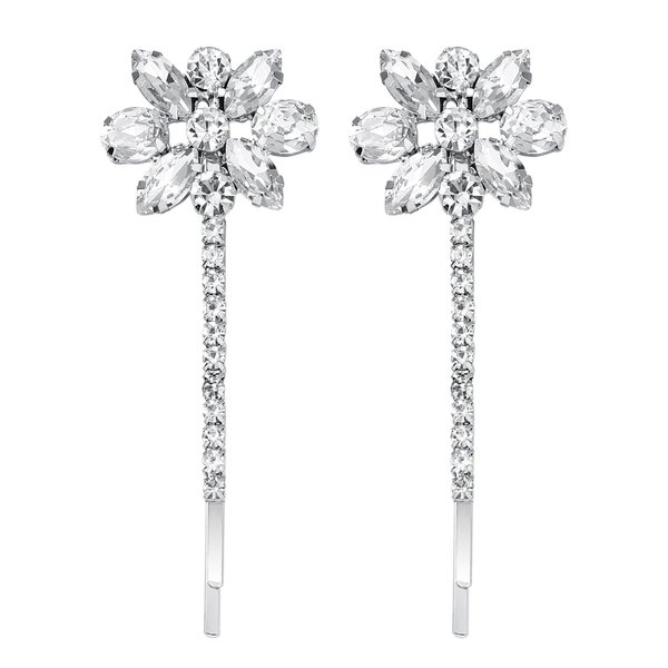 Lurrose Crystal Flower Hair Pins Elegant Rhinestone Floral Bobby Pins Bridal Hair Clip for Women (Silver)