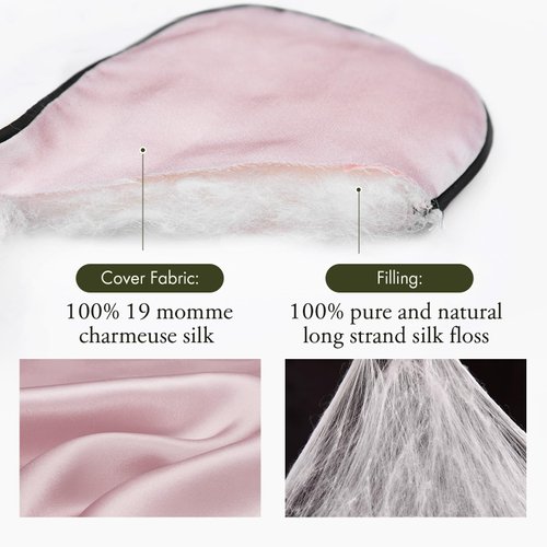 LILYSILK 100% Silk Sleep Mask-Blindfold with Elastic Strap 2 Pack with Ear Plugs, Soft and Comfortable Night Eye Mask for Men Women, Eye Blinder for Travel/Sleeping/Shift Work, Black+ Pink