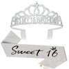 BAHABY Silver Sweet 16 Sash & It's My 16 Birthday Crown 16th Birthday Decorations for Girls Birthday Party Favors