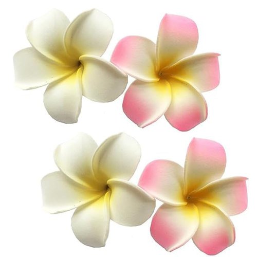 4 Pcs White and Pink Hawaiian Frangipani Plumeria Foam Head Flower,Party Beach Hair Clip and Barrettes,Luau Party Supplies favors, Bridal WeddingHair Accessories Hair Clips Barrettes Clips(7cm)