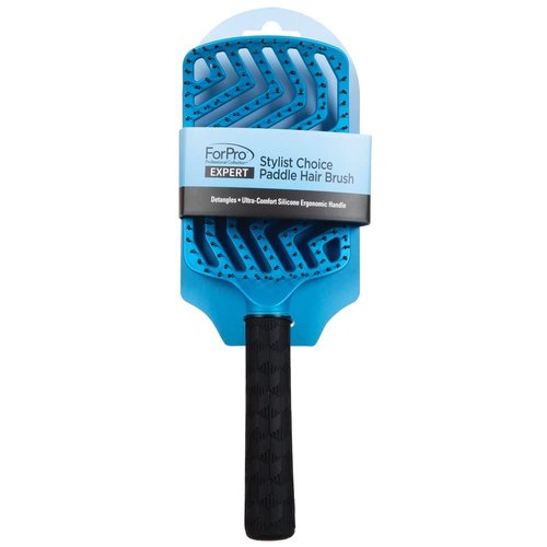 ForPro Professional Collection Expert Stylist Choice Paddle Hair Brush, 100% Natural Anion Bristle, Silicone Ergonomic Handle, Matte Blue