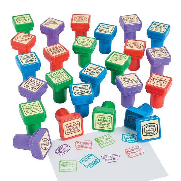 Fun Express Passport Stampers - 24 Pieces - Educational and Learning Activities for Kids