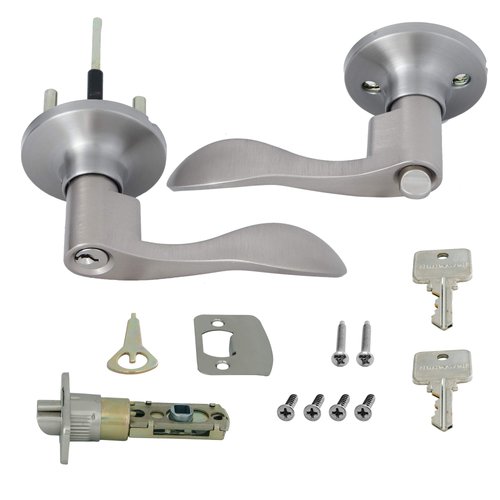 Honeywell Safes & Door Locks - Interior & Exterior Wave Lever Door Handle with Keys - Door Lever for Bedroom - Anti-Bump Resistant - Reversible for Right & Left Sided Doors - Satin Nickel - 8106301