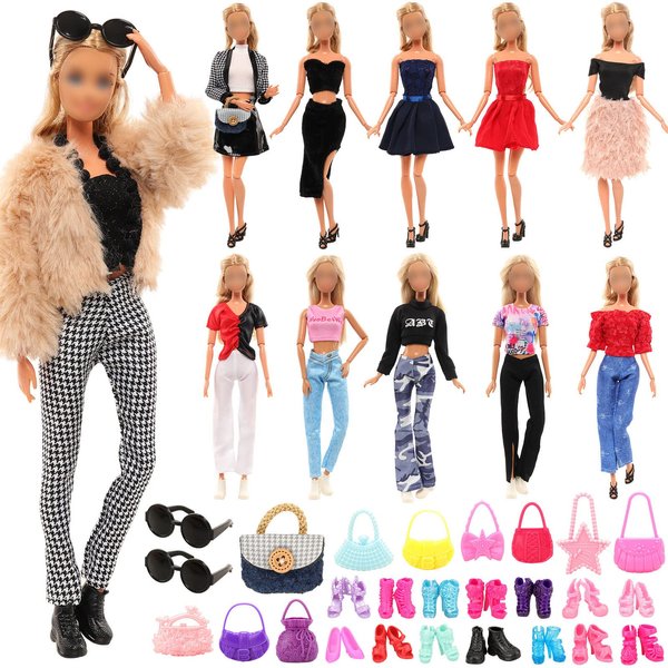 11.5 Inch Doll Clothes & Accessories 4 Tops 4 Pants/Skirts Outfits 2 Coats 2 Fashion Dresses 10 Shoes 2 Glasses 11 Handbags for 11.5 Inch Dolls