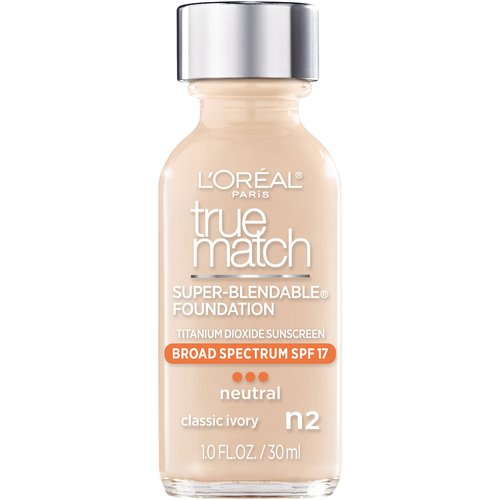 L'Oreal Paris Makeup True Match Super-Blendable Liquid Foundation, Classic Ivory N2, 1 Fl Oz,1 Count