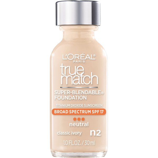 L'Oreal Paris Makeup True Match Super-Blendable Liquid Foundation, Classic Ivory N2, 1 Fl Oz,1 Count