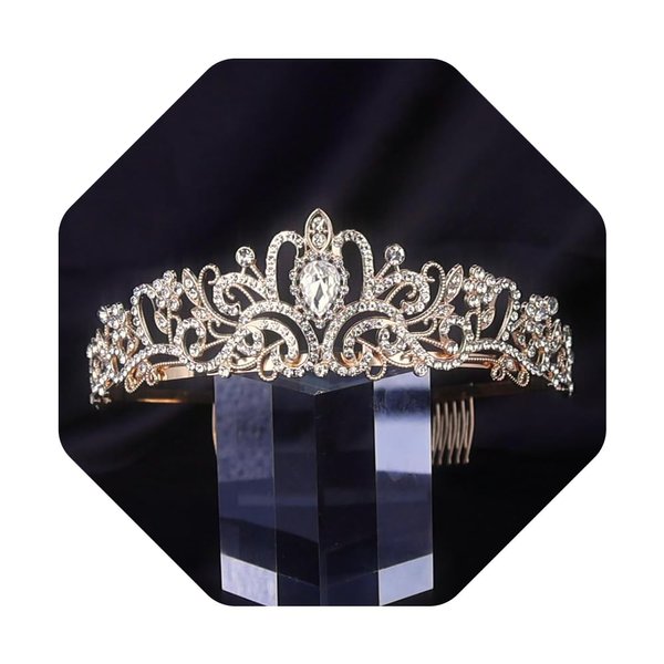 yuruyi Princess Tiara Crown for Women，Queen Crown Tiara for Bride，Rhinestone Crowns for Women Crystal Headpiece for Birthday Prom Cosplay Party (Gold)