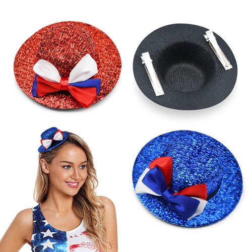 3 Pack 4th of July Red White Blue Hair Clips for Women Girls - American Flag Hat Shape Hair Clip Barrettes Independence Day Patriotic Hair Accessories