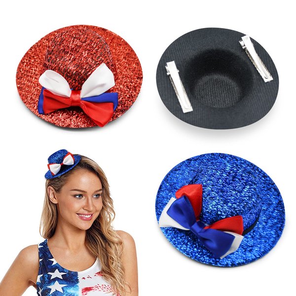 3 Pack 4th of July Red White Blue Hair Clips for Women Girls - American Flag Hat Shape Hair Clip Barrettes Independence Day Patriotic Hair Accessories