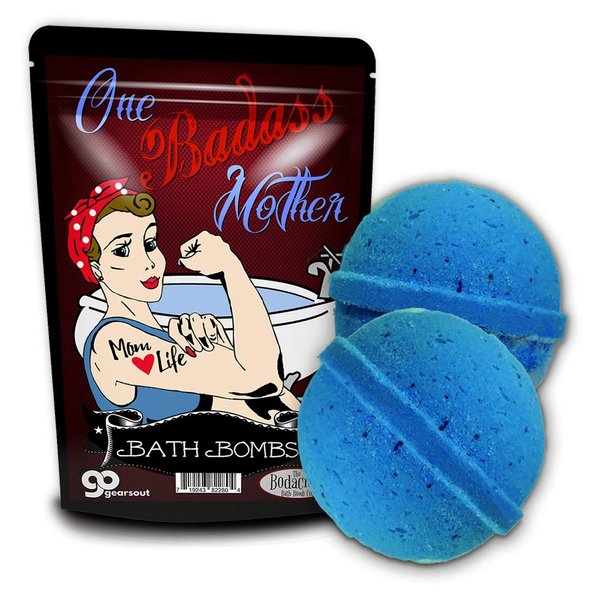 Bad A Mother - Vintage Rosie Strong Mom XL Bath Fizzers - Handcrafted Big Blue Bath Bombs for Moms - 2 Count - Made in The USA - Mother's Day Spa Gifts for The Best Mom Ever