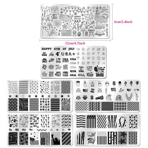 WOKOTO 6Pcs Fourth of July Nail Stamping Plates for Nail Art Stamping Plates Independence Day Nail Plates for Women Nail Art Design Stamp Plates American Flag Nail Stamp Plates Nail Templates